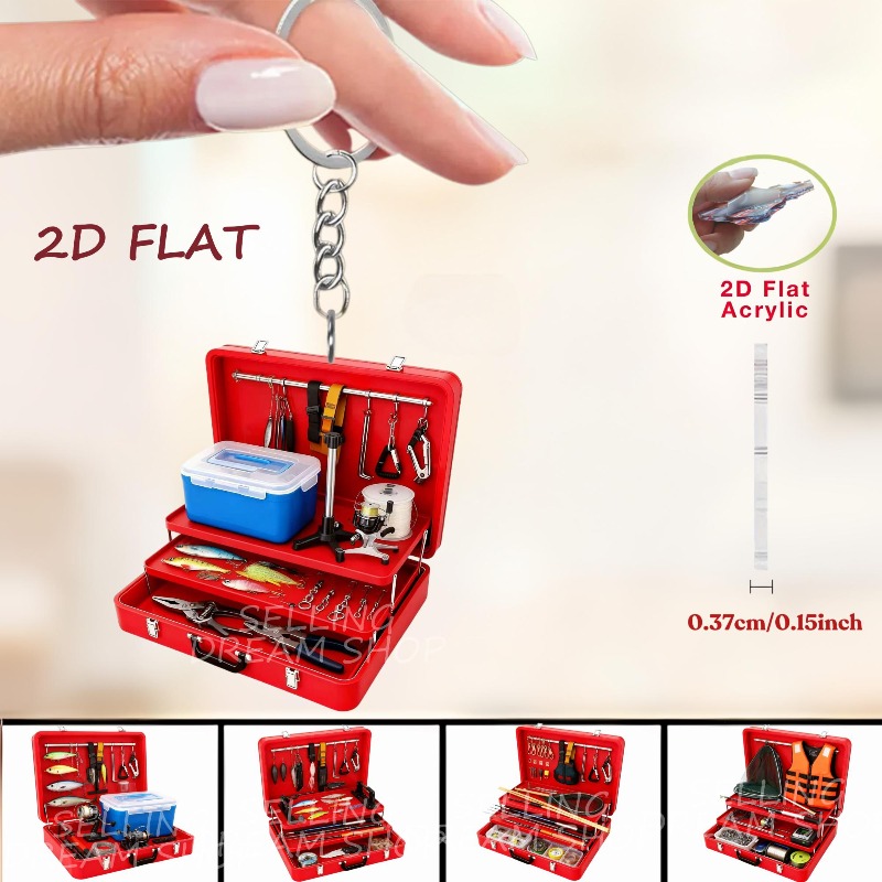 Heavy Equipment Keychain - 2D Fishing Tool set Keychain Car
